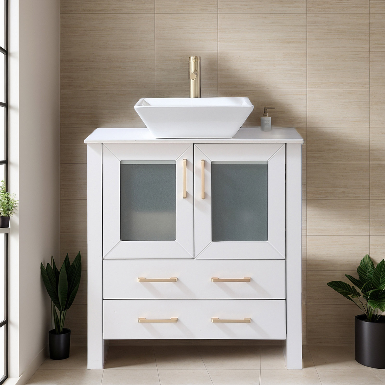Mercer41 30" Matte White Modern Free-standing Vessel Sink Bathroom ...